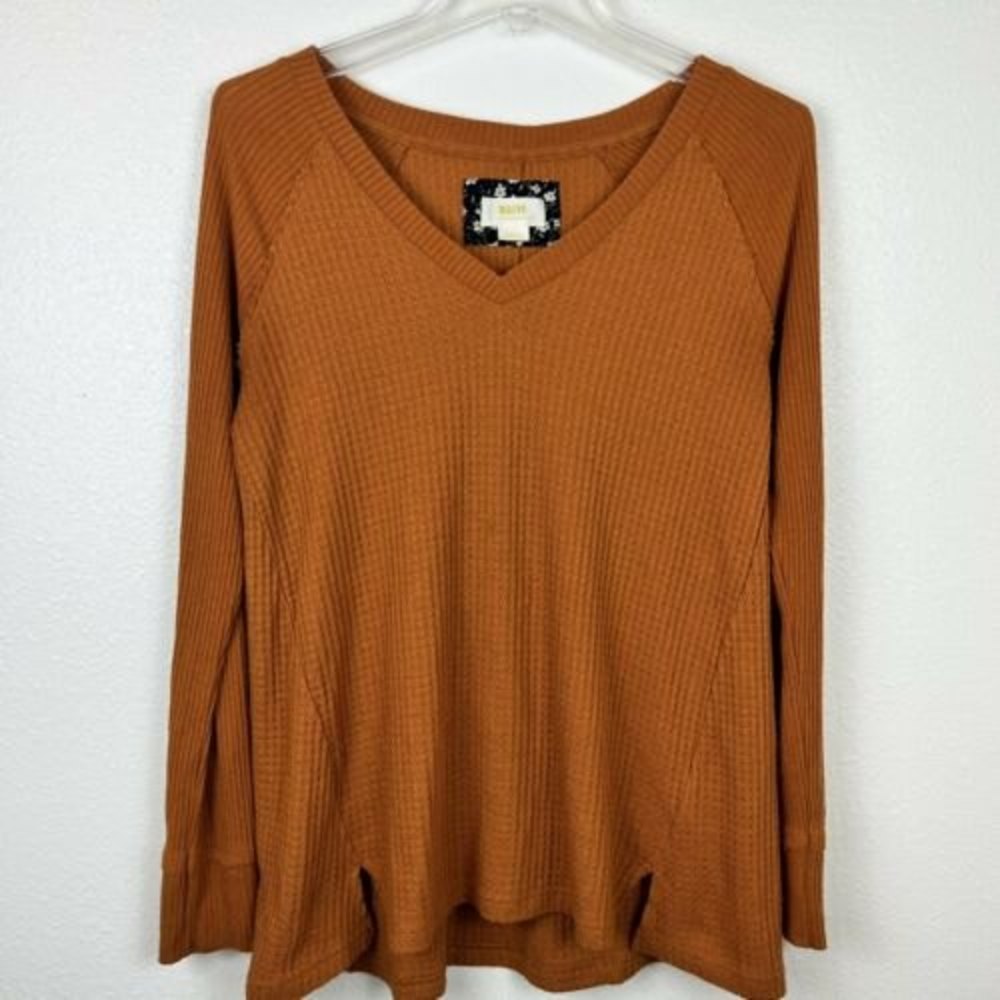 Maeve Anthropologie Pearson Waffle Knit Top Long Sleeve Orange Oversized Small
